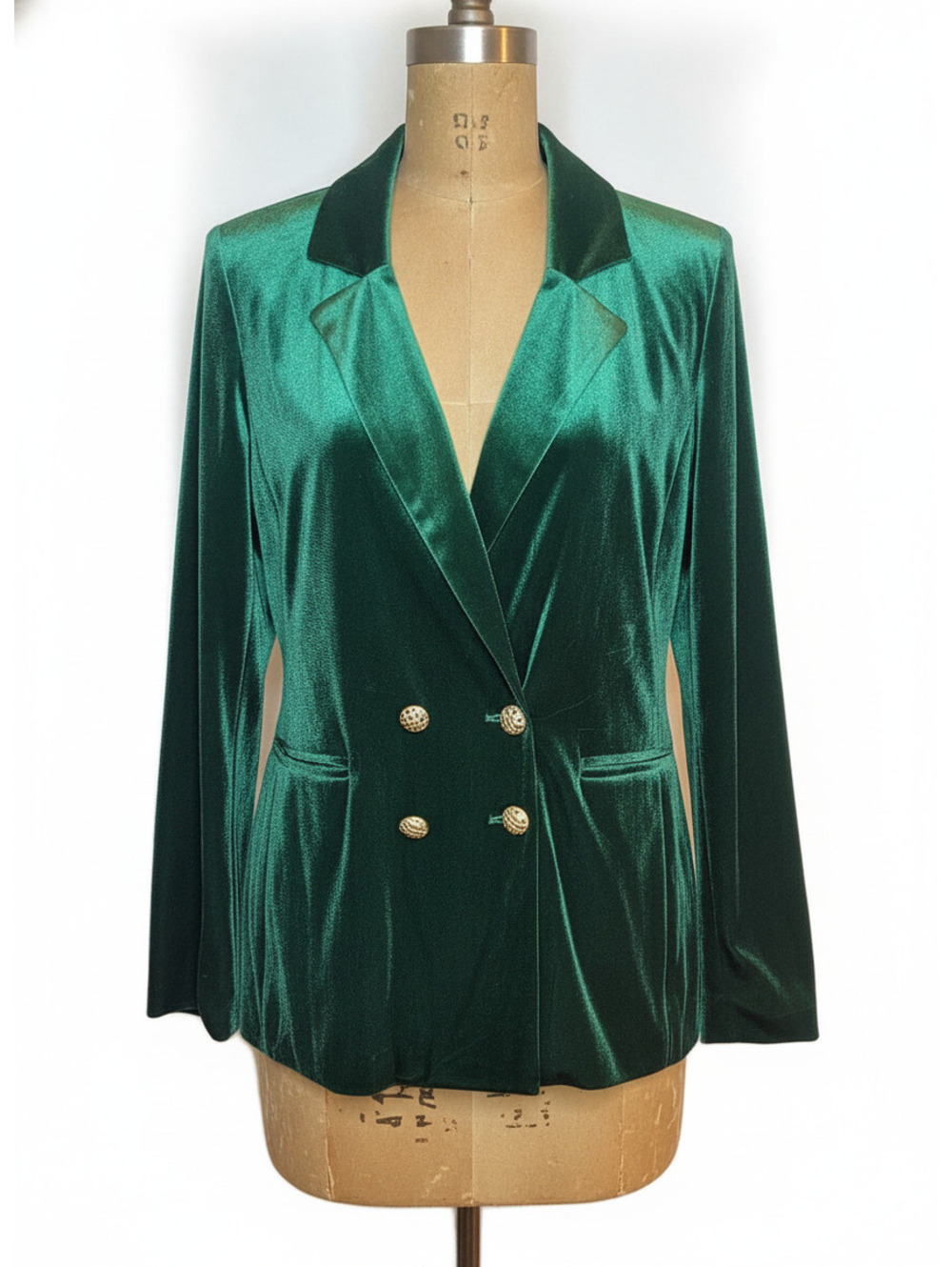 Sugar Lips Emerald Green Velvet Double Breasted Blazer Jacket Size XL